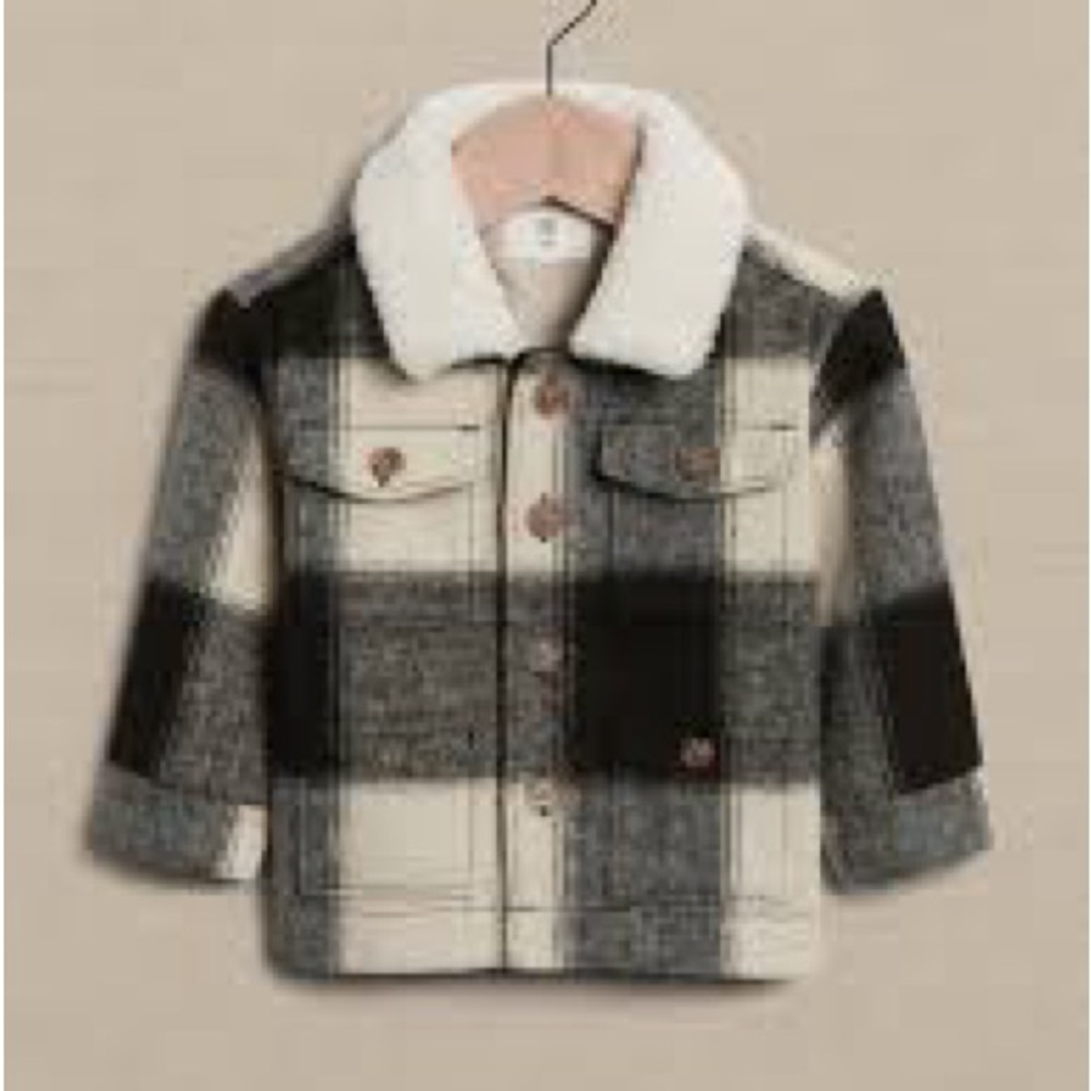 Banana Republic Baby Sherpa Plaid Jacket - Black Cream Baby 3-6Mo